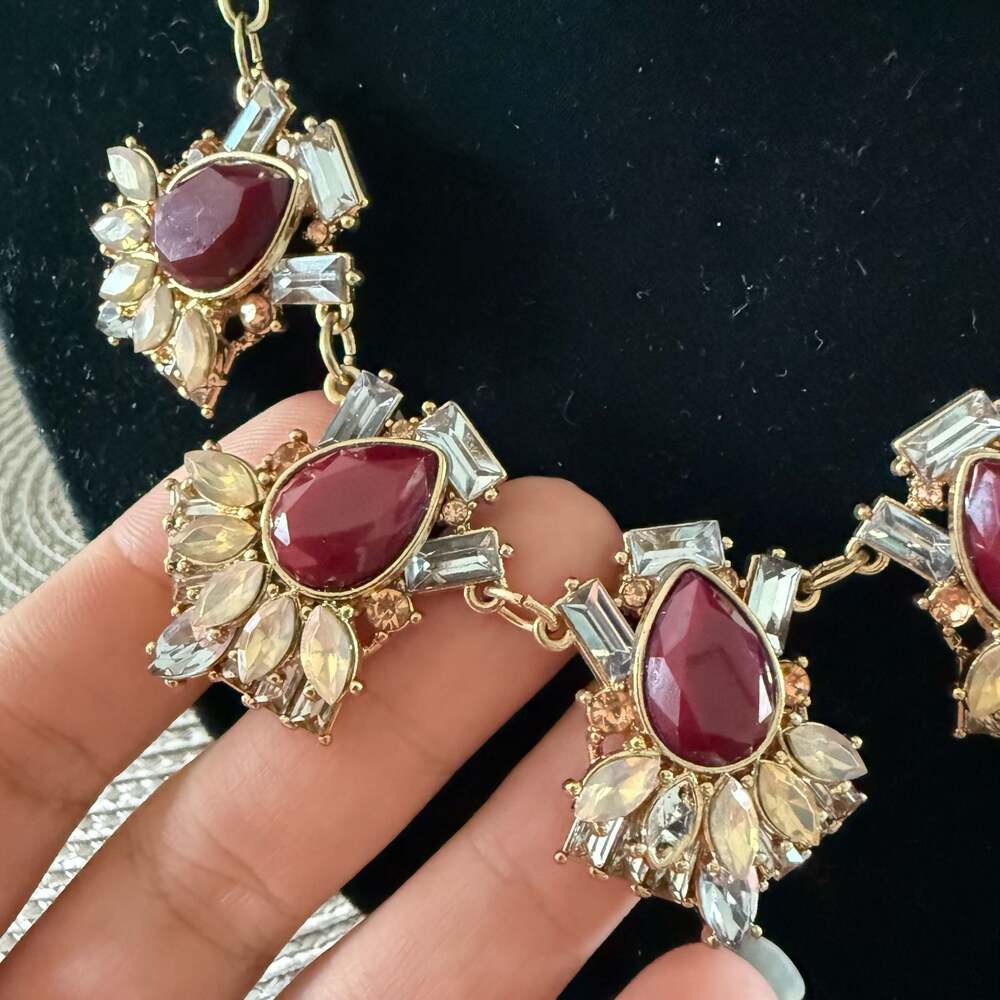 Chloe + Isabel Gold-Tone Red Teardrop Crystal Cluster Necklace and Earrings Set - Picture 5 of 7